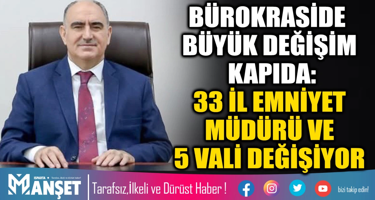 B&Uuml;ROKRASİDE B&Uuml;Y&Uuml;K DEĞİŞİM KAPIDA: 33 İL EMNİYET M&Uuml;D&Uuml;R&Uuml; VE 5 VALİ DEĞİŞİYOR