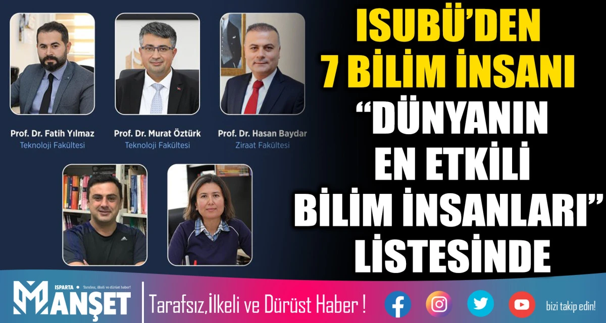 ISUB&Uuml;&rsquo;DEN 7 BİLİM İNSANI &ldquo;D&Uuml;NYANIN EN ETKİLİ BİLİM İNSANLARI&rdquo; LİSTESİNDE